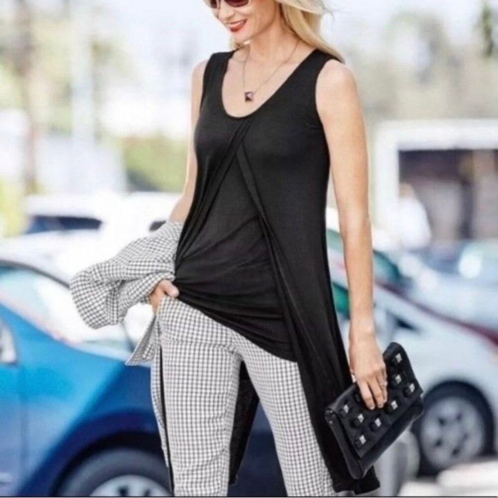 Cabi Top Women’s XS Black Draped Convertible Tunic Sleeveless Wrap Casual